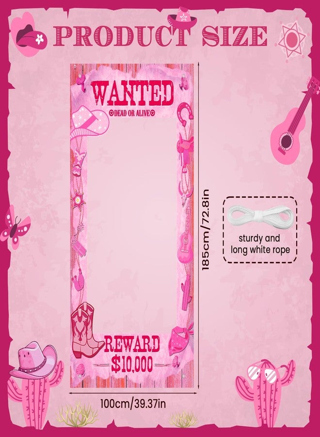Woosytoo Large Cowgirl Party Decorations Pink Western Wanted Photo Banner Fun Frame Banner West Wanted Photo Booth Prop Wild Western Selfie Banner for Wild West Birthday Games Party Decoration Supplies - Image 2